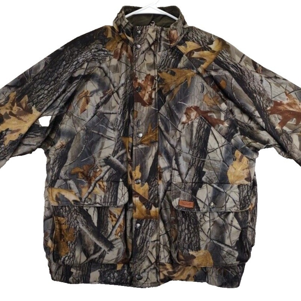 Woolrich Mens L Camo Quilted‎ Outdoor Guide Collection Jacket Hardwoods Green